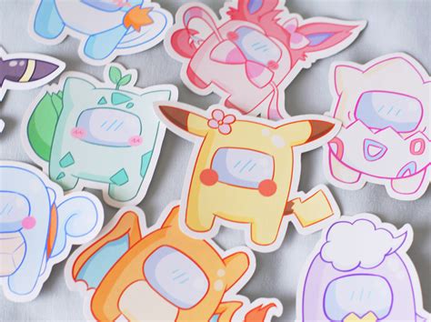 Pokemon are among us we gotta catch 'em all. Among Us x Pokémon Stickers (Set 1) - mochi-cafe