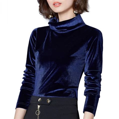 New Women Velvet Blouses Long Sleeve Turtleneck Blusas 2019 Spring Sexy Velour Shirts Blusas Top