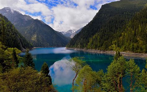 Parque Nacional De Jiuzhaigou Verano Bosque Montañas China Asia