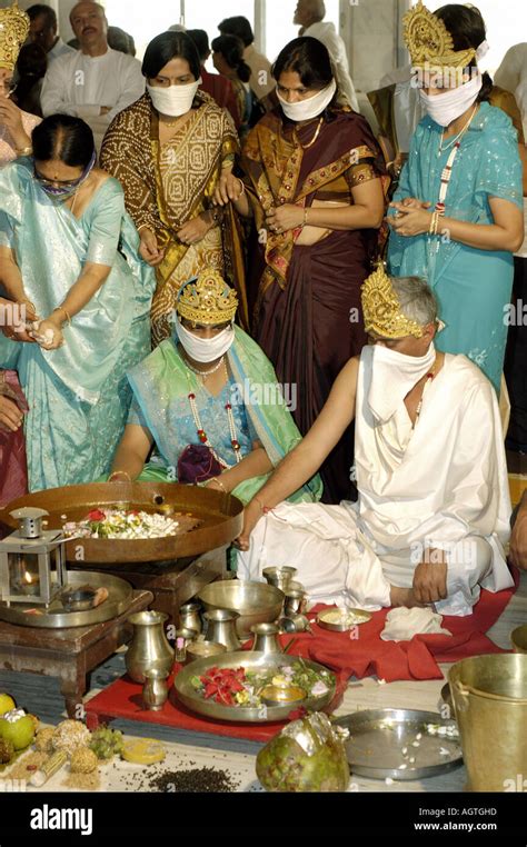 Jainism Prayers By Jain Couple On Religious Festival Mumbai India Stock