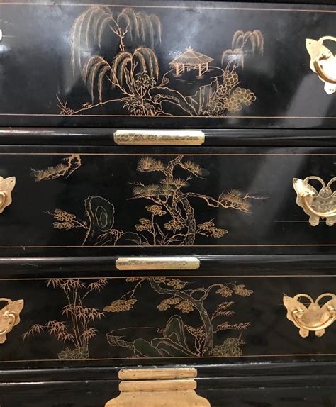 Tall Chinese Black Lacquer Chinoiserie Chest Armoire At 1stdibs Black