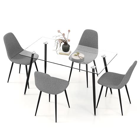 Gymax 5 Pcs Dining Table Set 51 Modern Rectangular Glass Table And 4