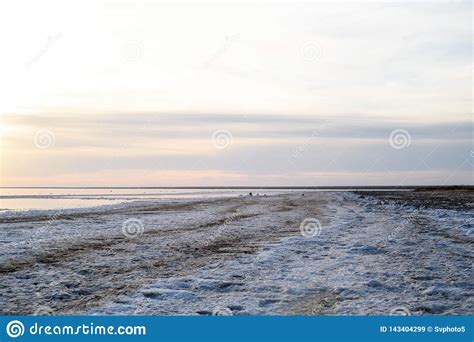 Salt Lake Evening Sunset With Beautiful Sky And Water Stock Image