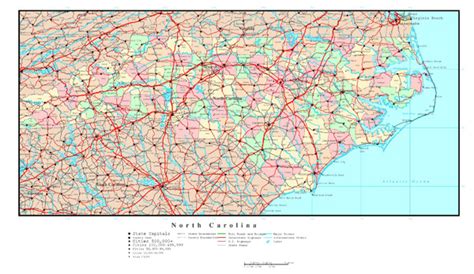 Large Detailed Administrative Map Of North Carolina State With Highways