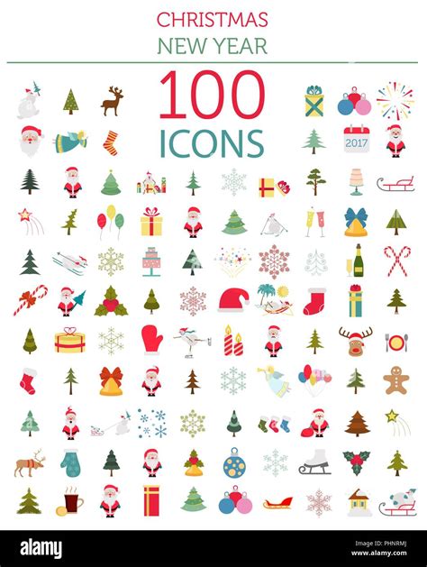 Christmas New Year Holidays Icon Big Set Flat Style Collection Vector Illustration Stock