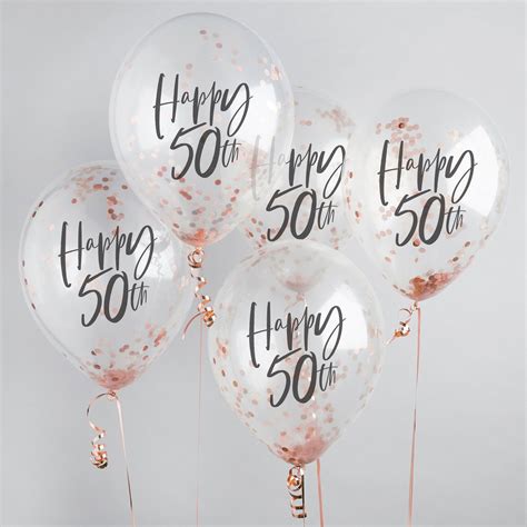Happy 50th Birthday Balloons Rose Gold Confetti Balloons Etsy