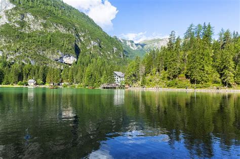 Lago Di Braies Beautiful Lake In The Dolomites Stock Image Image Of