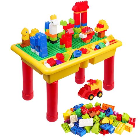 Burgkidz Kids Storage Block Table With 68 Pcs Large Building Blocks For