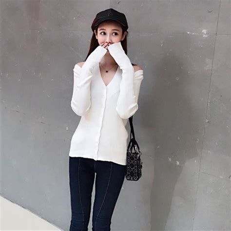 Autumn Winter Bottoming Sweater Women 2018 New Sexy Club Off Shoulder V