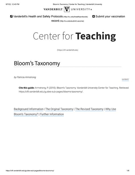 Blooms Taxonomy Center For Teaching Vanderbilt University Cft