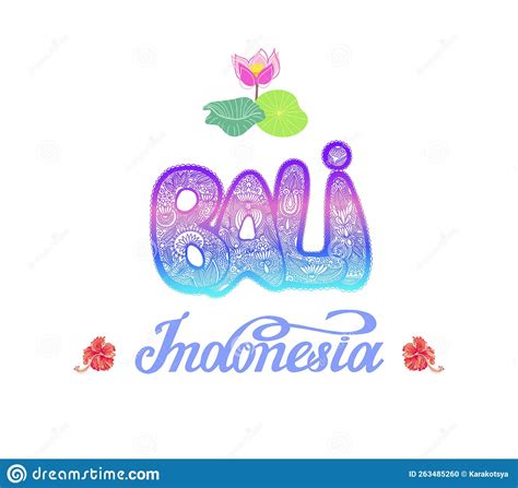 Bali Indonesia Travel And Attraction Symbols Vector Illustration Stock
