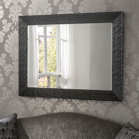 yg223 black rectangle framed wall mirror with modern ridge effect frame