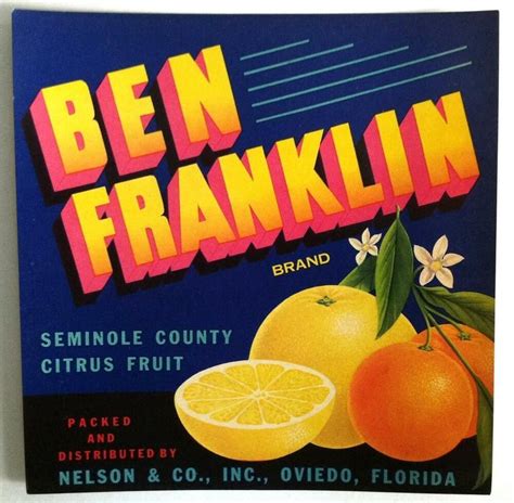 Wholesale 10 Ben Franklin Seminole Co Citrus Crate Labels Nelson And Co