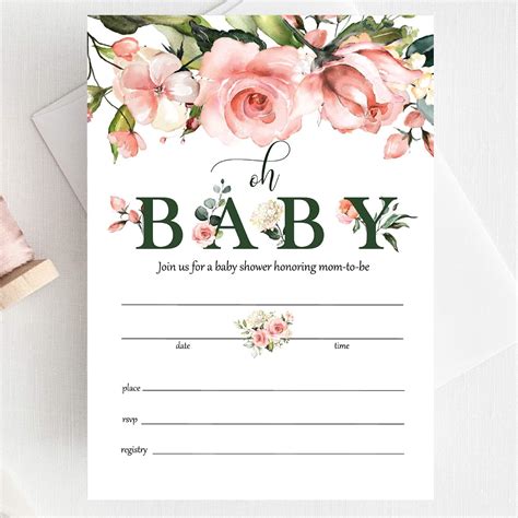 Pink Baby Shower Invitations Blush Pink Floral Baby Shower Invitation