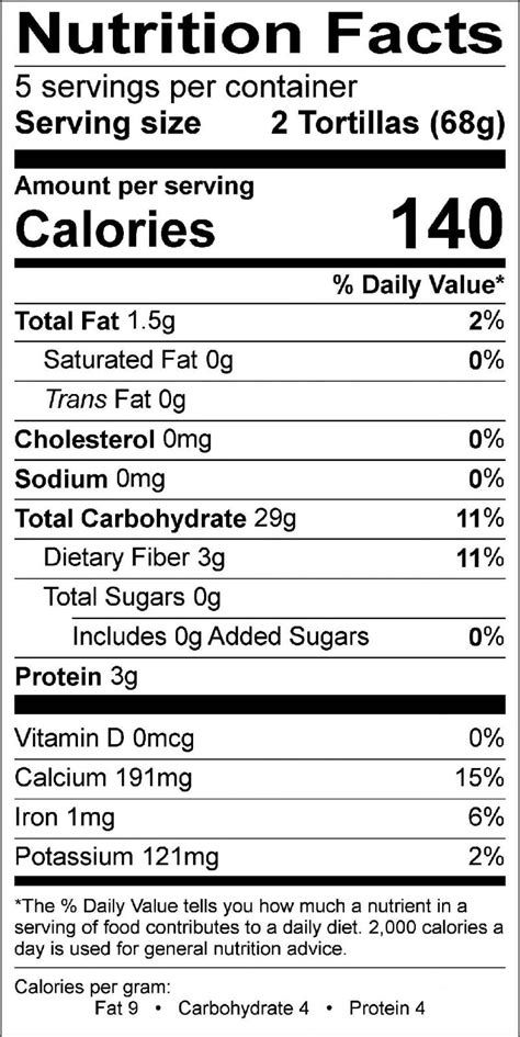 33 corn tortilla nutrition label labels database 2020