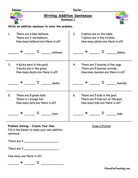 Writing Addition Sentences Worksheet Have Fun Teaching