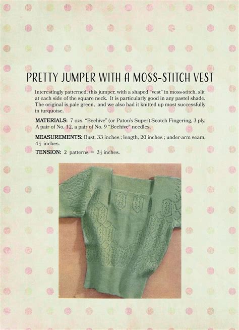 1930s Pretty Jumper With A Moss Stitch Vest Pdf Knitting Etsy