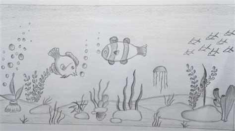 How To Draw Underwater Scenery Pencil Sketch Youtube