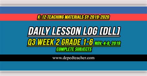 Daily Lesson Log Dll Q Week Grade All Subjects Deped Teacher