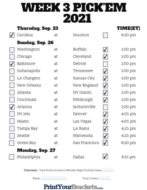 Printable football picks