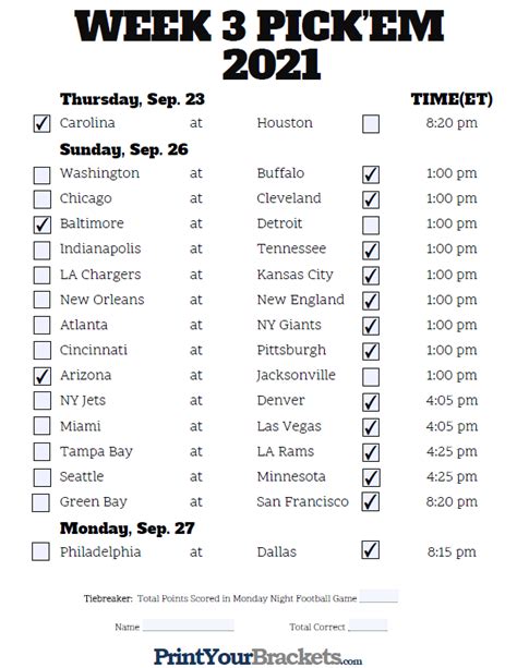 Printable Football Picks