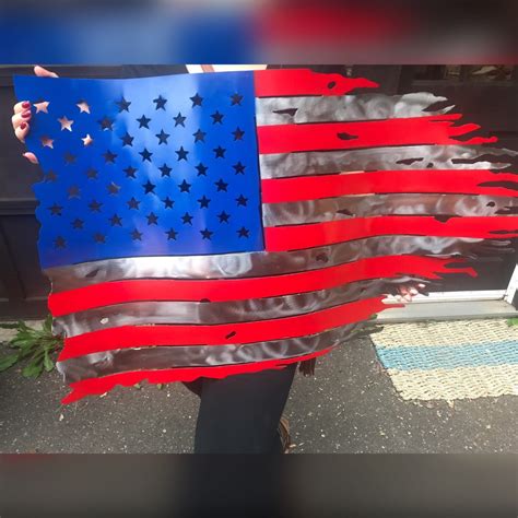 Metal Tattered American Flag Etsy