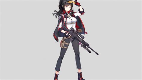 Download 1920x1080 Wallpaper Anime Girl Soldier With Gun Minimal Full Hd Hdtv Fhd 1080p