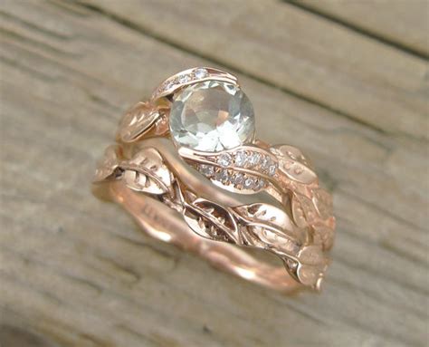 The purity of the metal is indicated by a unit called a karat, with 24kt having the highest percentage of natural gold. Wedding Set Rose Gold Engagement Ring Set Leaves Ring Set