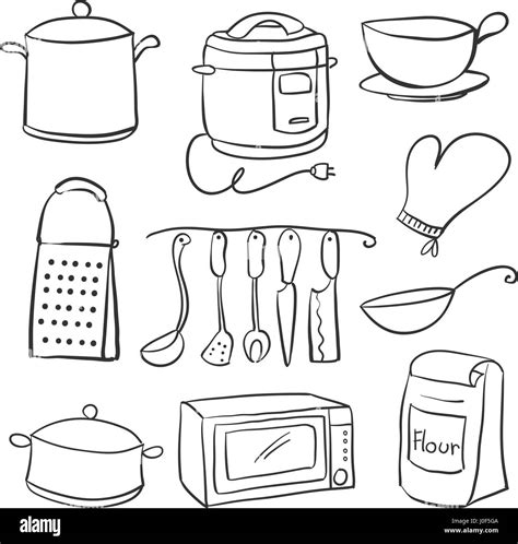 Hand Draw Of Kitchen Equipment Doodles Vector Illustration Stock Vector