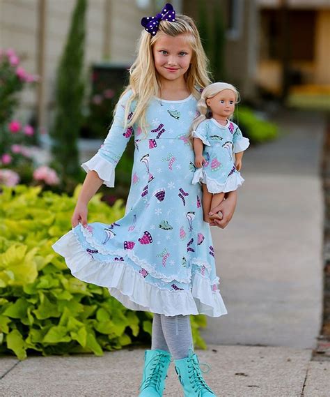 Lilli Lovebird Light Blue And White Ruffle Hem Roberta Dress And Doll Dress