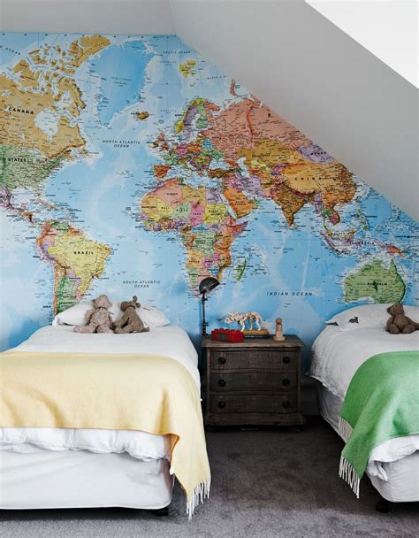 World Map Wallpaper For Kids Room Kids Bedroom Accent Wall Of Map