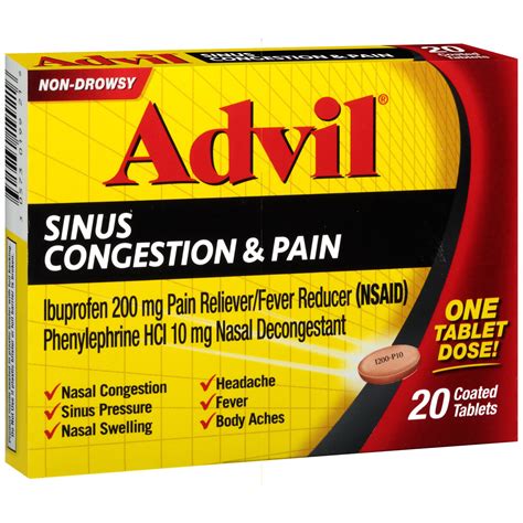 Advil Sinus Congestion And Pain Relief Ibuprofen Coated Tablets Shop
