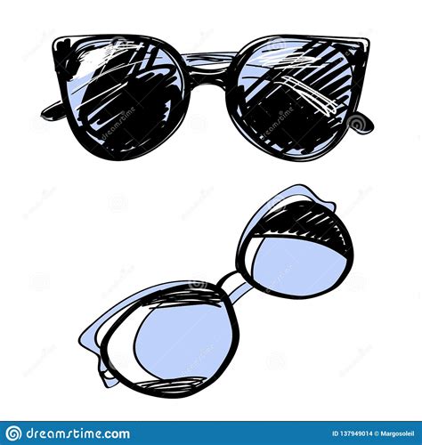 Set Of Eyeglasses And Sunglasses Fashion Vintage Elements Hand Drawn