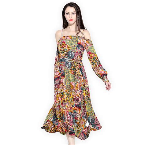 Summer Dress 2018 Boho Bohemian Pattern Print Cami Shift Casual 2018