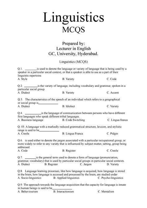 English Linguistics Mcqs For All Tests Of English Lectureship