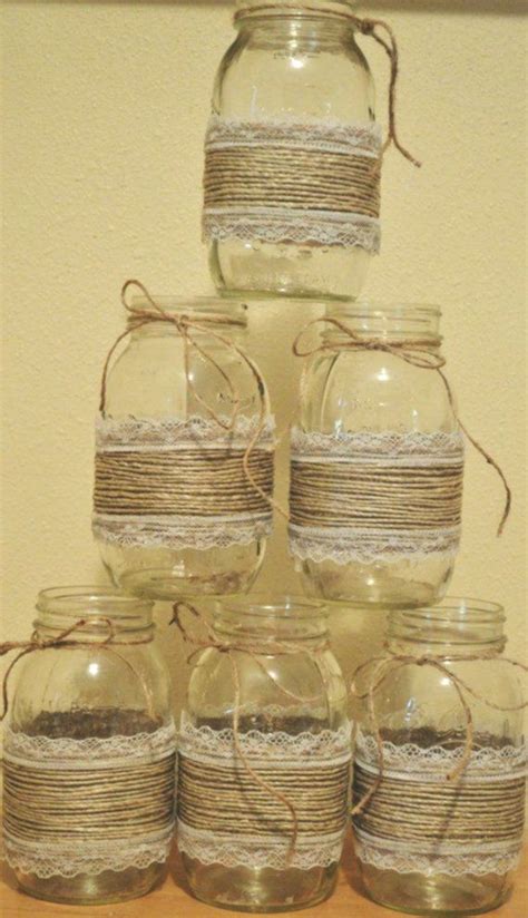 6 Rustic Twine Lace Mason Jar Sleeves Wedding Decorations Rustic