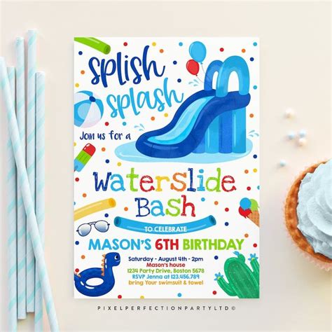 Editable Waterslide Birthday Party Invitation Water Slide Bash Etsy