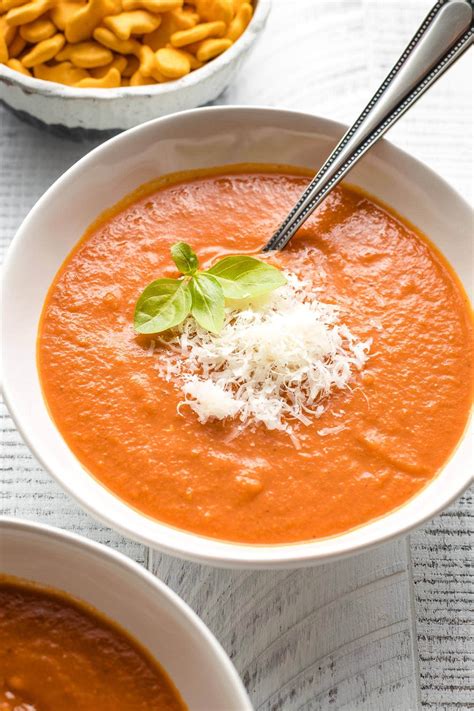 Creamy Roasted Tomato Basil Soup No Cream Nourish And Fete