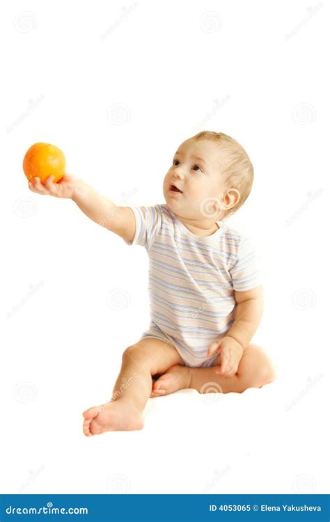 Baby Boy Giving An Orange Stock Image Image Of Feeding 4053065