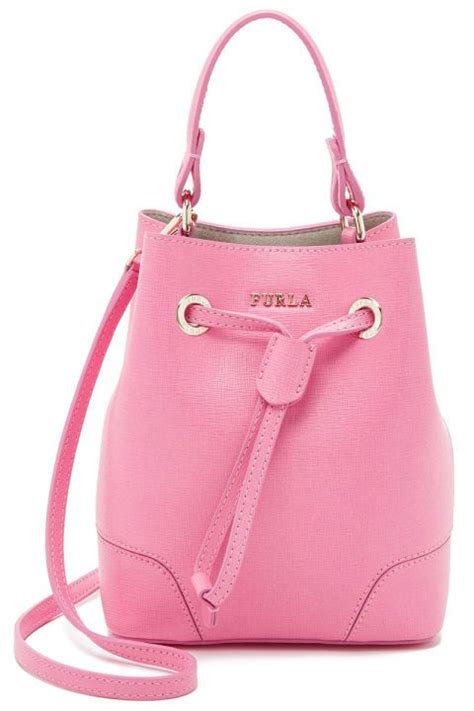 Furla Stacy Mini Drawstring Bucket Bag 248 Pink Leather