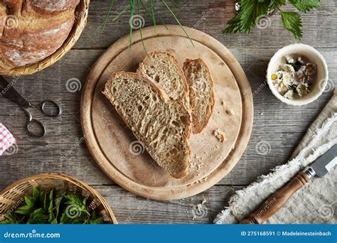 Sourdough Bread With Wild Edible Plants Ground Elder Stinging