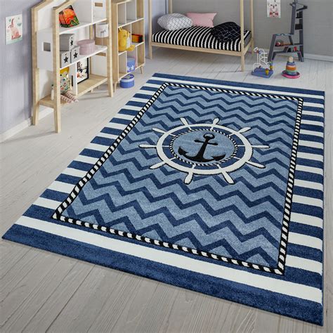 Ein blauer teppich kann vielseitig eingesetzt werden. Kinder Teppich Marine Zick Zack Muster Blau | teppichmax