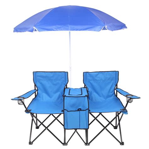 Portable Outdoor 2 Seat Folding Chair With Removable Sun Umbrella And