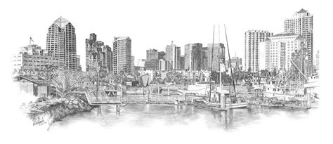 San Diego Skyline Drawing By Andrew Aagard