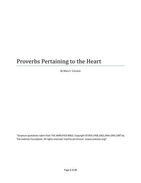 Proverbs Pertaining To The Heart