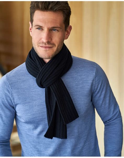 Blacknavy Mens Cashmere Ribbed Scarf Pure Collection