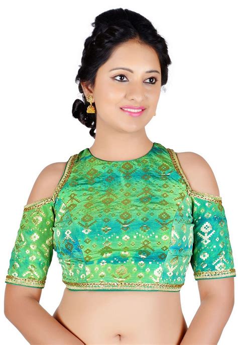 Buy Woven Art Silk Jacquard Blouse In Green And Light Blue Online Item Code Utt637 Color