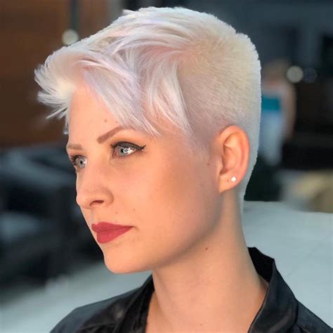 Women S Platinum Undercut Pixie With Shaved Sides And Textured Fringe