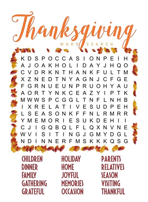 10 Best Easy Printable Thanksgiving Word Search