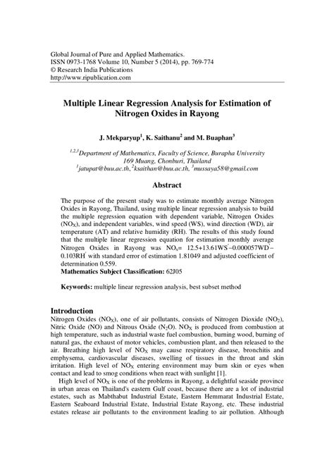 Other types include matching analysis, stratication, analysis of. (PDF) Multiple Linear Regression Analysis for Estimation ...